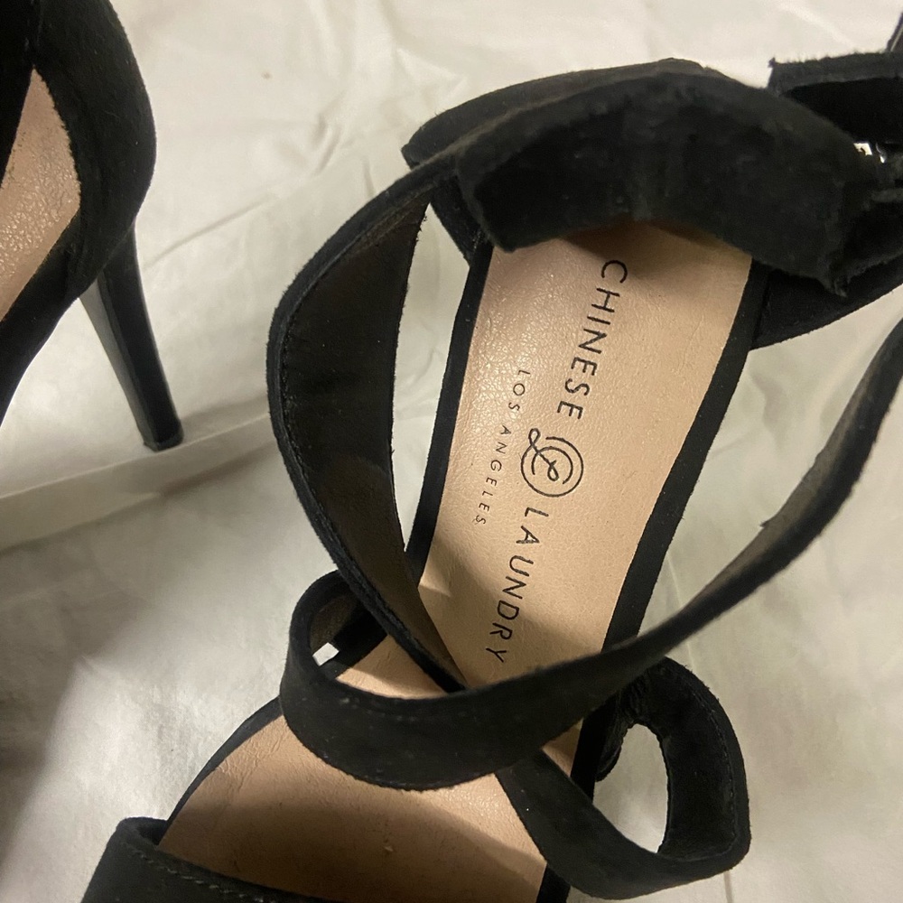 Chinese Laundry Black Stiletto Heels with Suede Straps